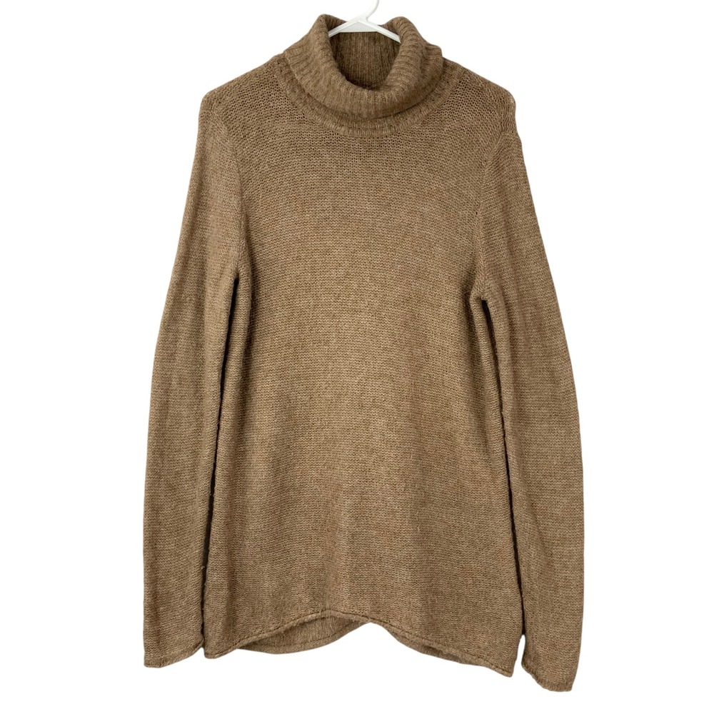 Abercrombie Fitch Tan Knit Sweater L Pullover Turtleneck Long Sleeve Split Back